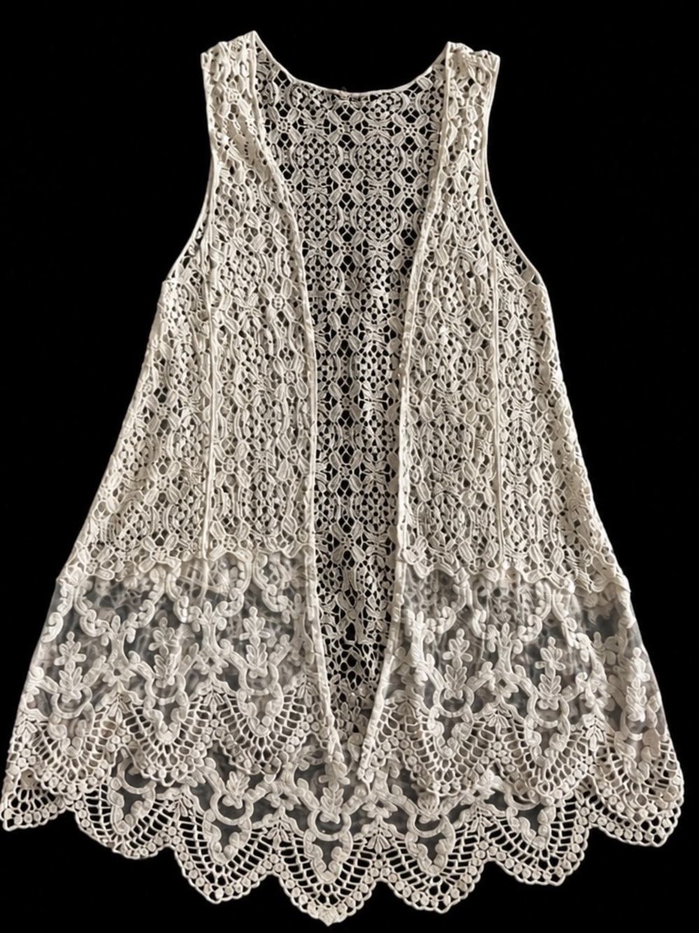 Origami Lace Open-Front Kimono Vest – Cream